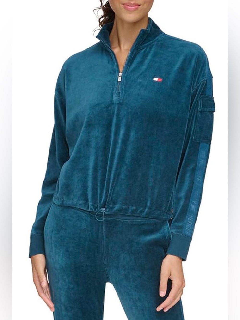 Tommy Hilfiger Women’s Velvet Half Zip Pullover Jacket Teal